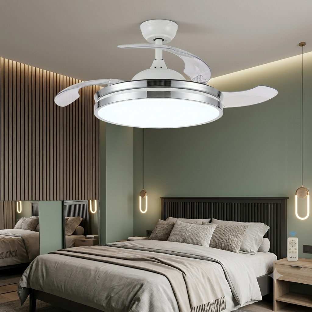 VENTILADOR DE TECHO CON ASPAS RETRÁCTILES Y LUZ LED INTELIGENTE