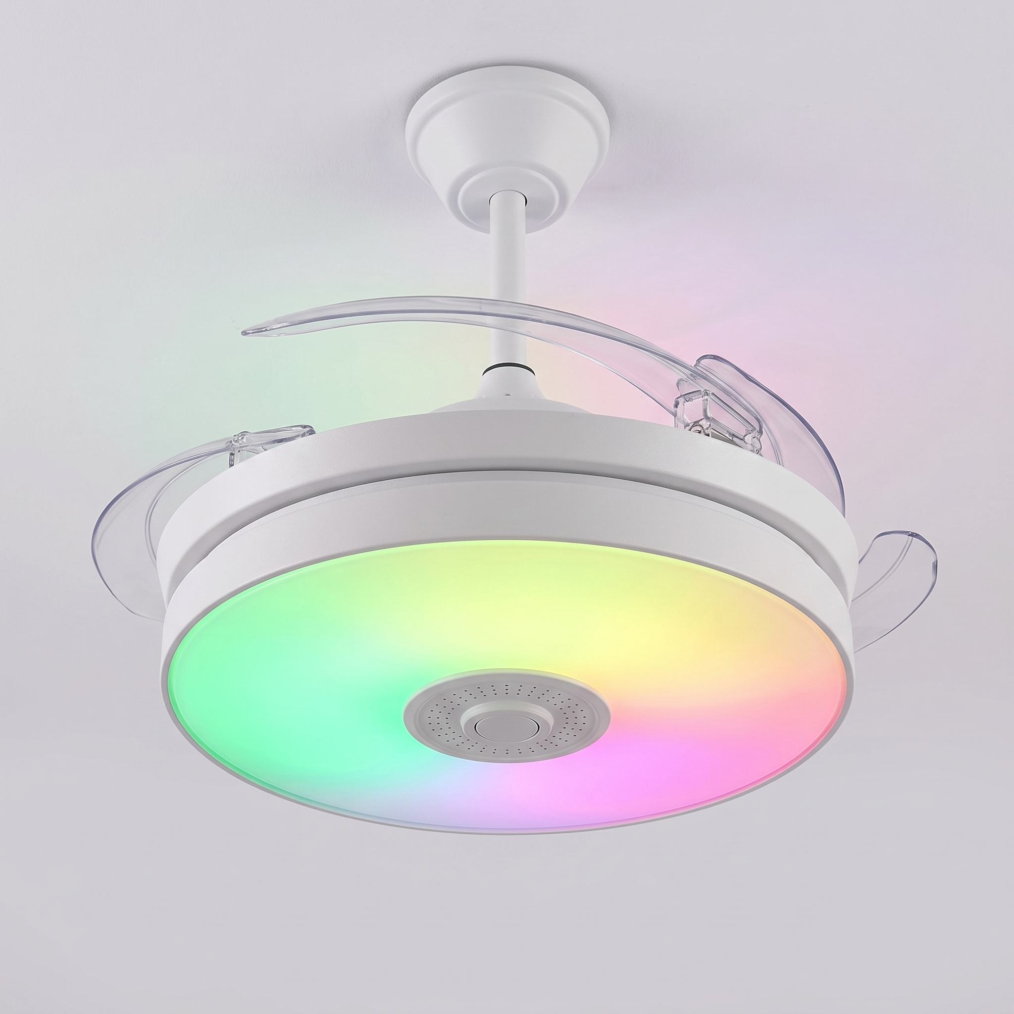 Ventilador de Techo Inteligente 3 en 1 | Luz LED RGB, Altavoz Bluetooth y Aspas Retráctiles