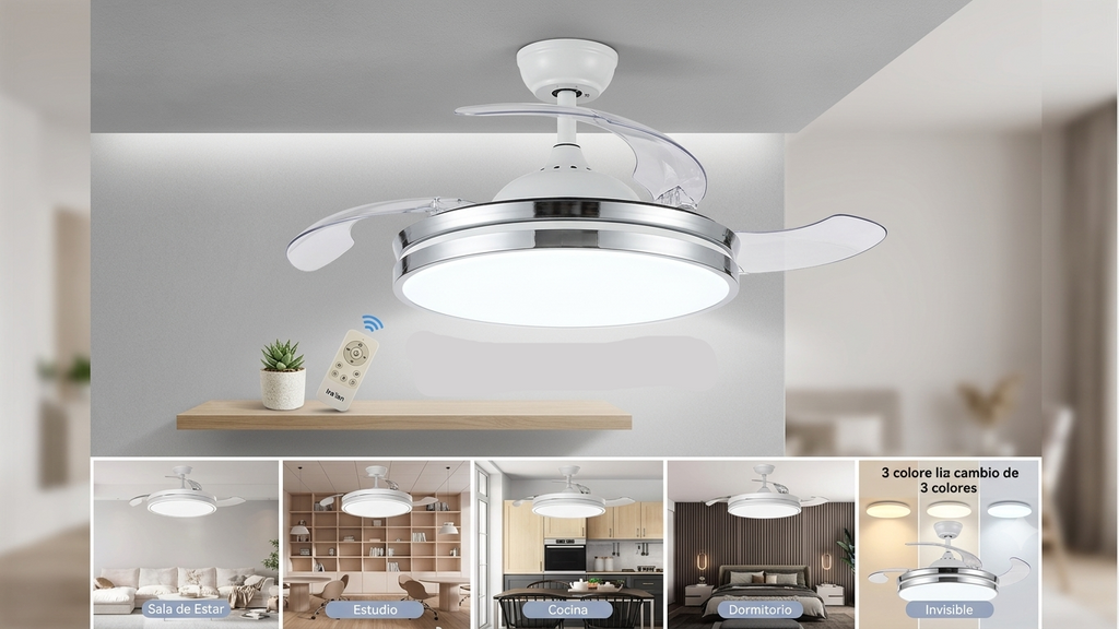 VENTILADOR DE TECHO CON ASPAS RETRÁCTILES Y LUZ LED INTELIGENTE