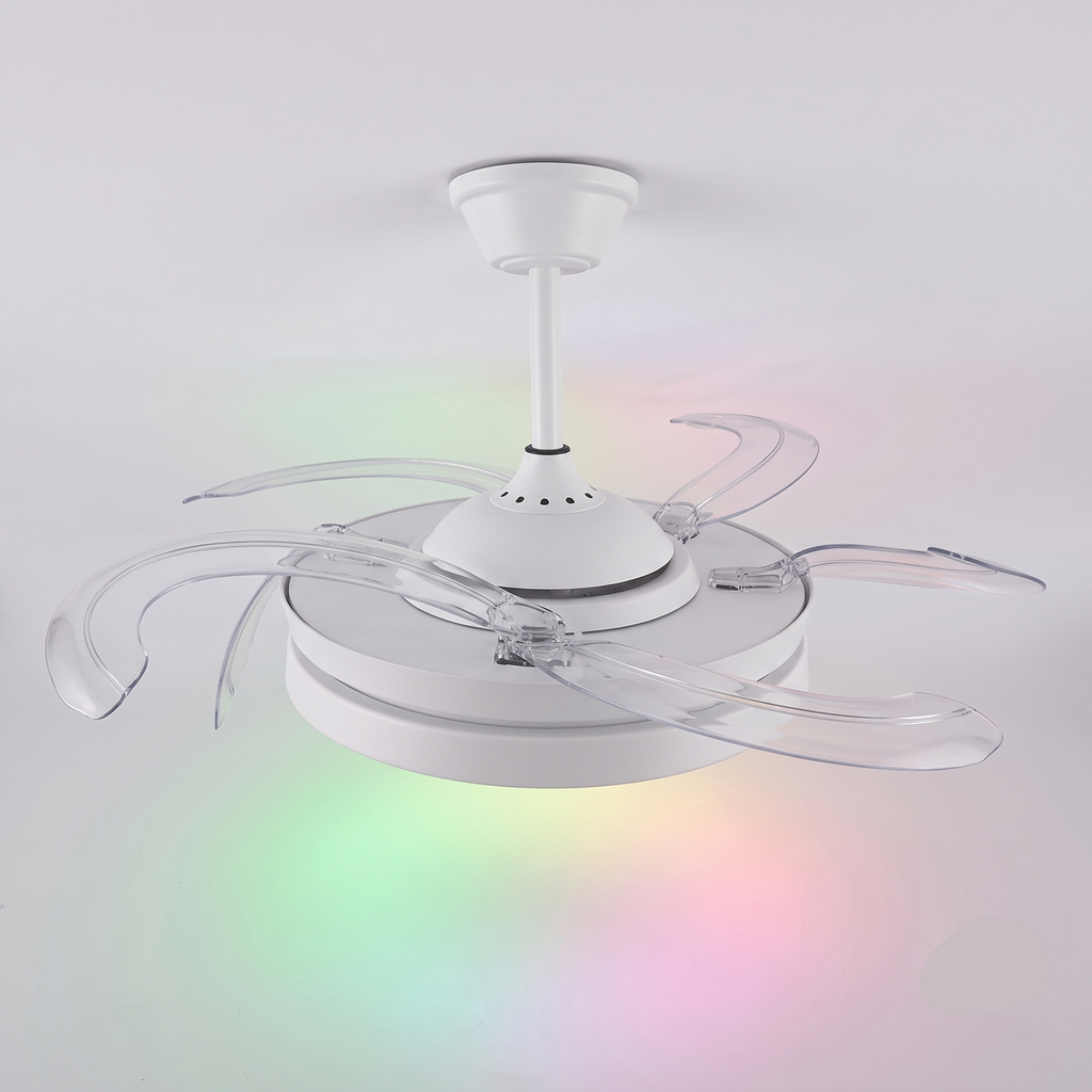 Ventilador de Techo Inteligente 3 en 1 | Luz LED RGB, Altavoz Bluetooth y Aspas Retráctiles